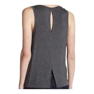 Halogen Charcoal Grey Tank Top with Back Cut Out & Hem Slit Rayon/Elastane B…